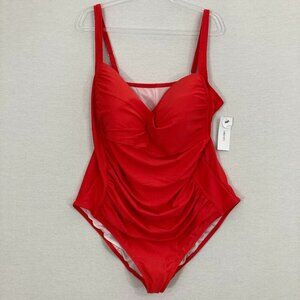 New Liz Claiborne Red Adjustable Straps Molded Cups Swimsuit One Piece size 24W